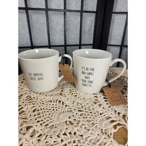 Sips Drinkware Coffee Mug Set of 2 Life Happens Jeans Dont Fit Cream New